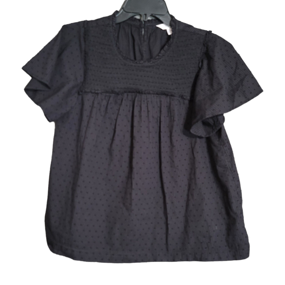 Lauren Conrad Black Polka Dot Smocked Ruffle Top Sleeves Size Medium - Picture 9 of 9